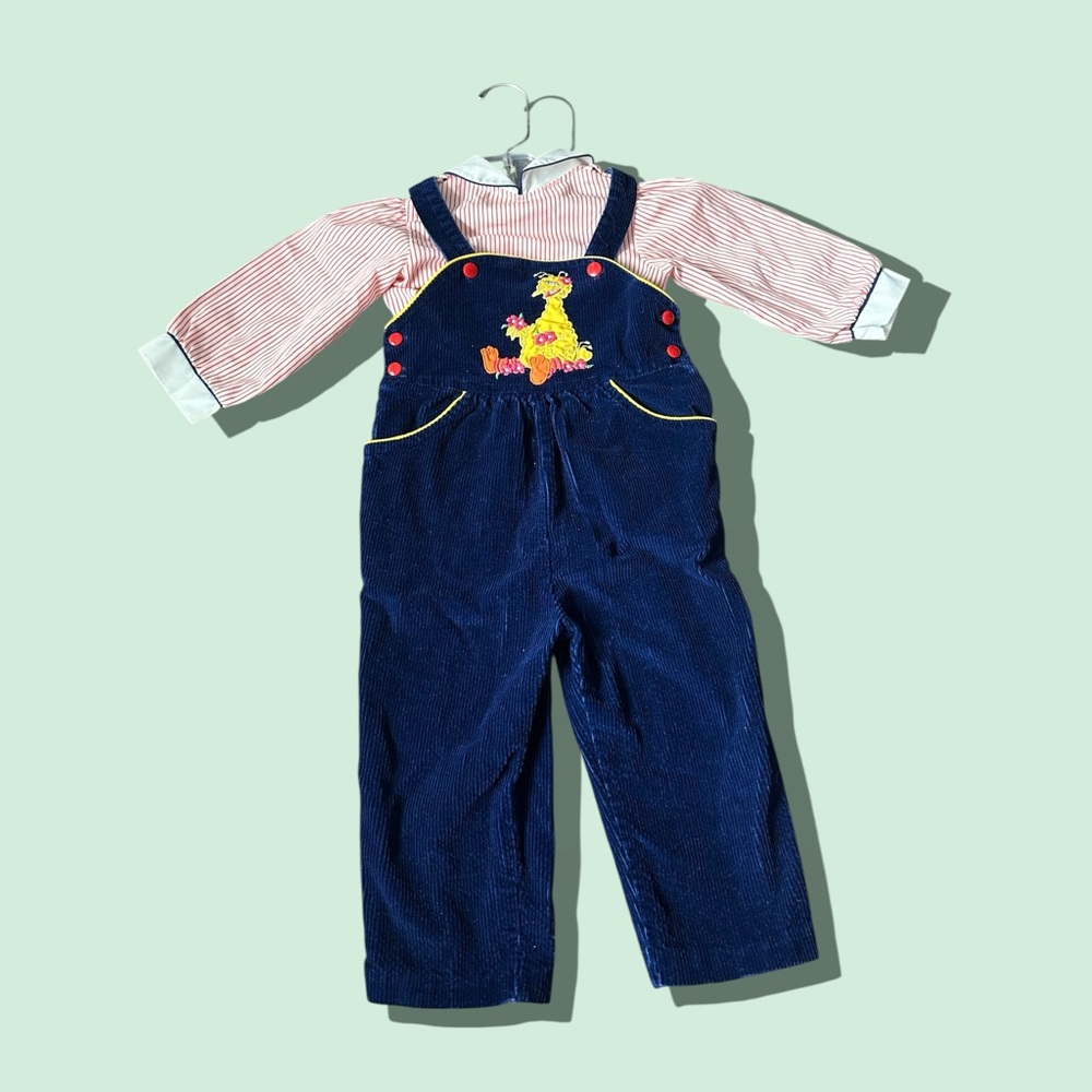 Vintage Baby/Toddler Sesame Street JcPenny Big Bird Navy Blue Overalls